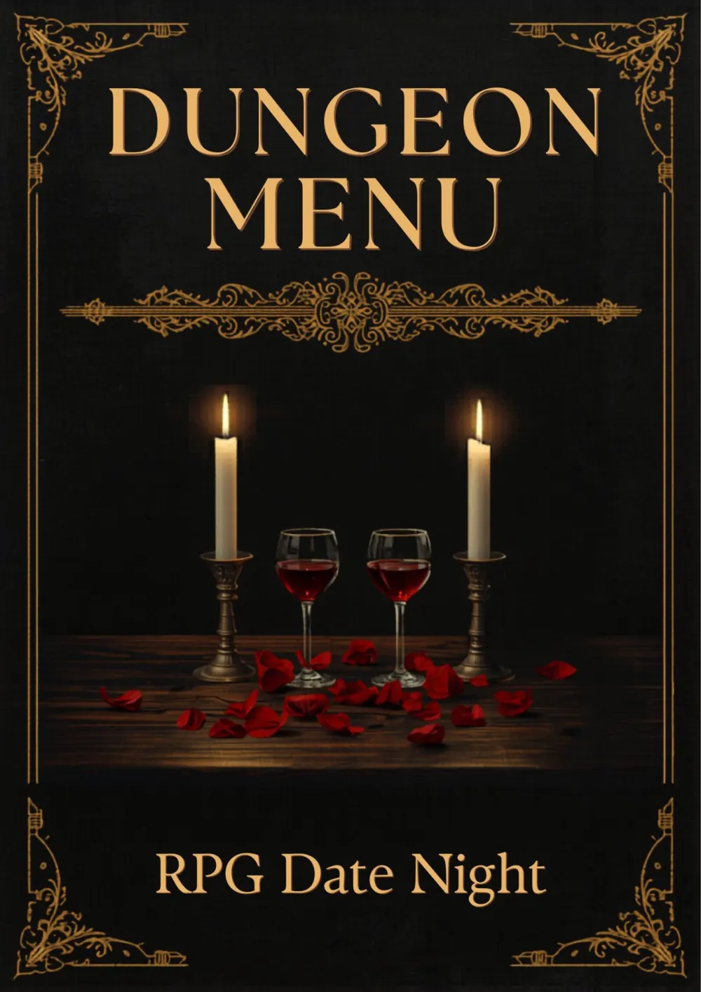 Dungeon Menu booklet cover — gothic romance dinner companion